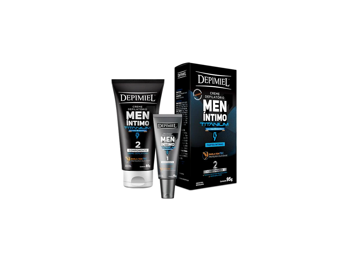 Depimiel Creme Depilatório Íntimo MEN 95 g — kit com creme depilatório 80 g e protetor pré-depilação 15 g