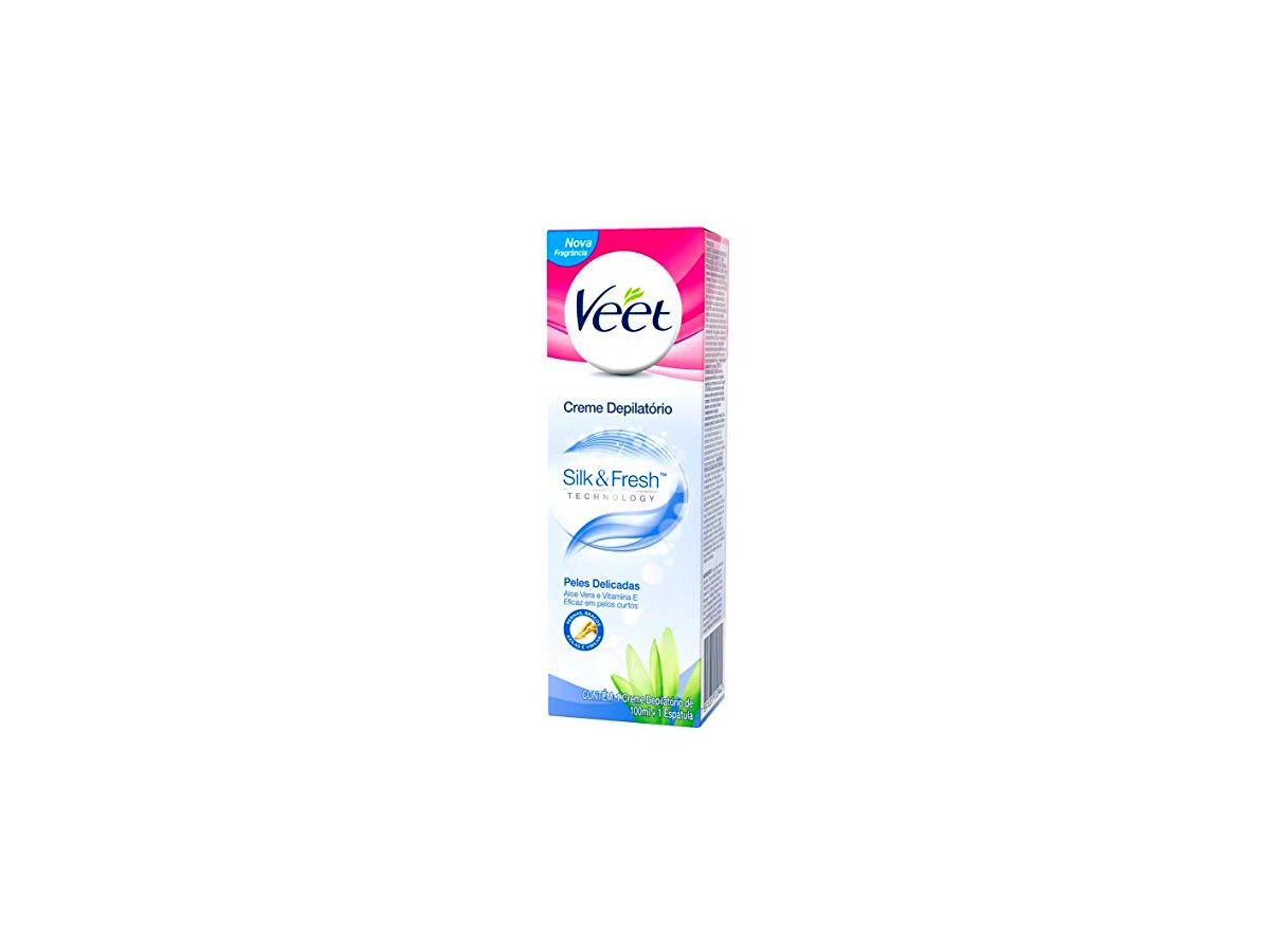 Veet Creme Depilatório Corporal Peles Delicadas 100 ml — Aloe Vera e Vitamina E, EAN 7891035910944