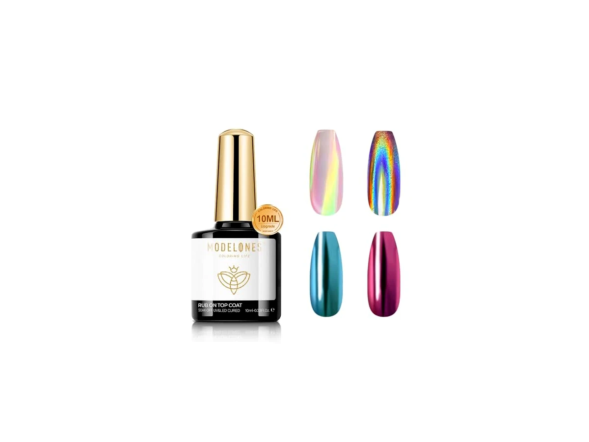 Modelones Mirror Shiny Top Coat for Chrome Nail Powder – No Wipe, Long-Lasting Soak Off Gel