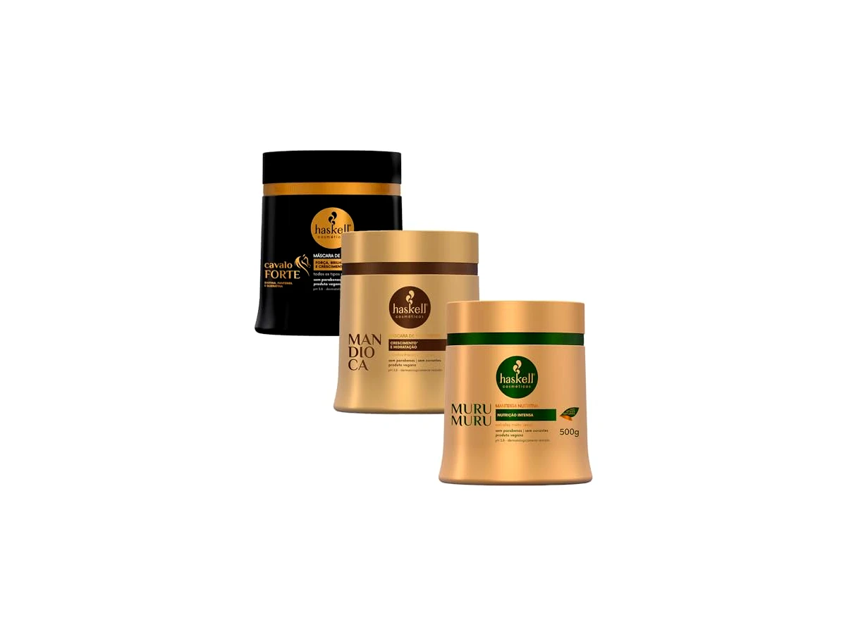 Kit Haskell Cronograma Capilar Crescimento e Força (Máscara Mandioca 250g + Máscara Murumuru 250g + Máscara Cavalo Forte 250g)