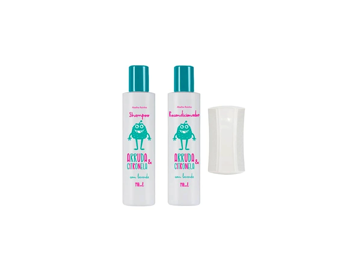 Kit Mata Piolho E Lendias Com Shampoo 190ml E Recondicionador 190ml Pente Fino Abelha Rainha
