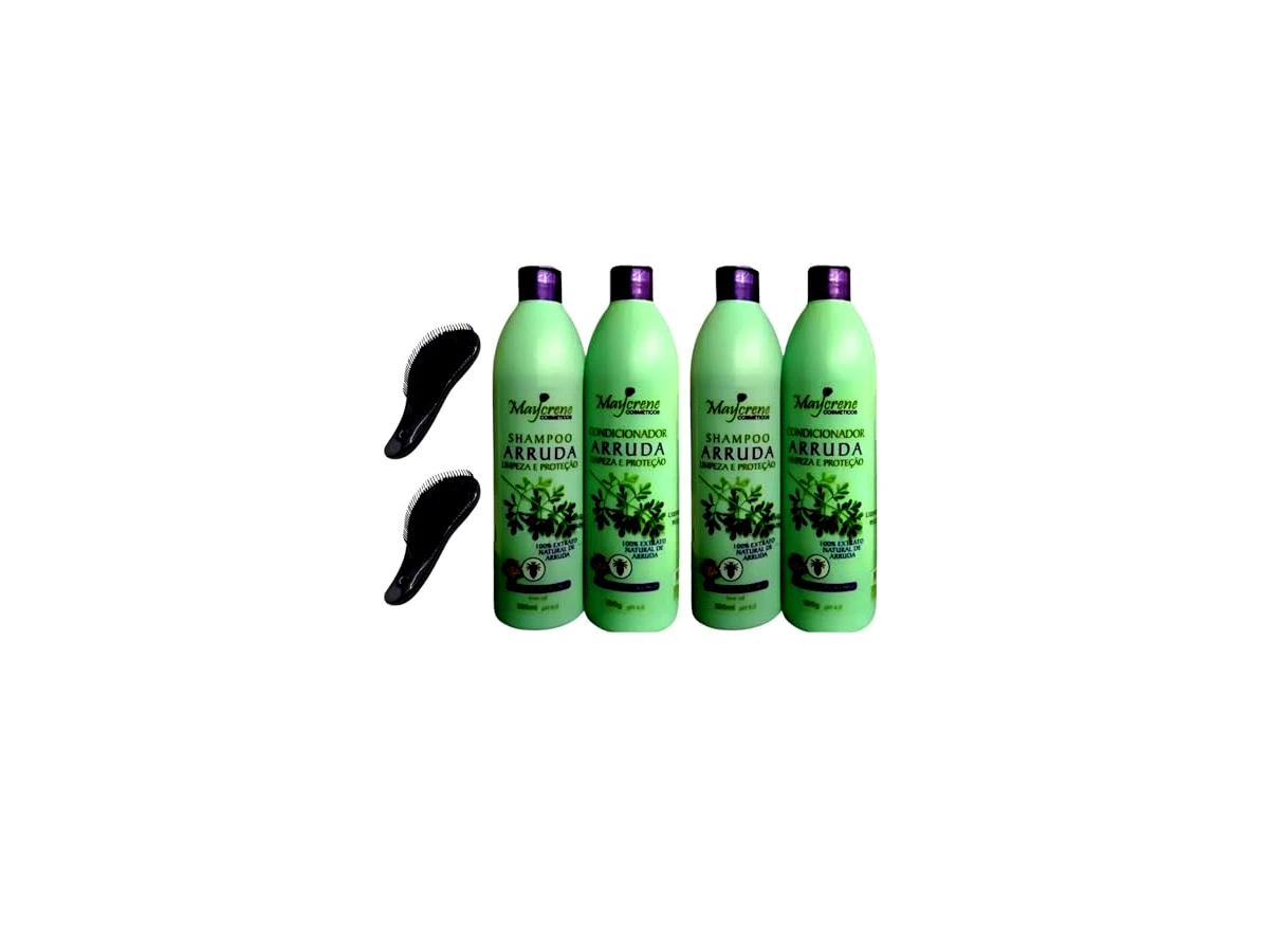 Maycrene Kit 2 Shampoos 2 Condicionadores Arruda Contra Piolhos com 2 Escovas de Pentear